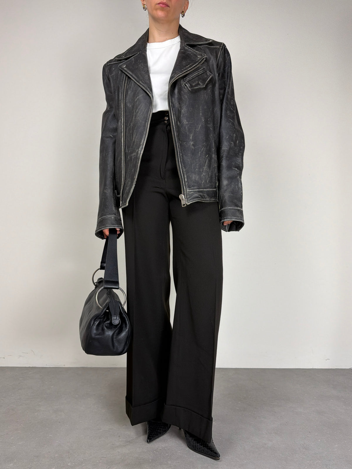 Chiodo in vera pelle effetto distressed