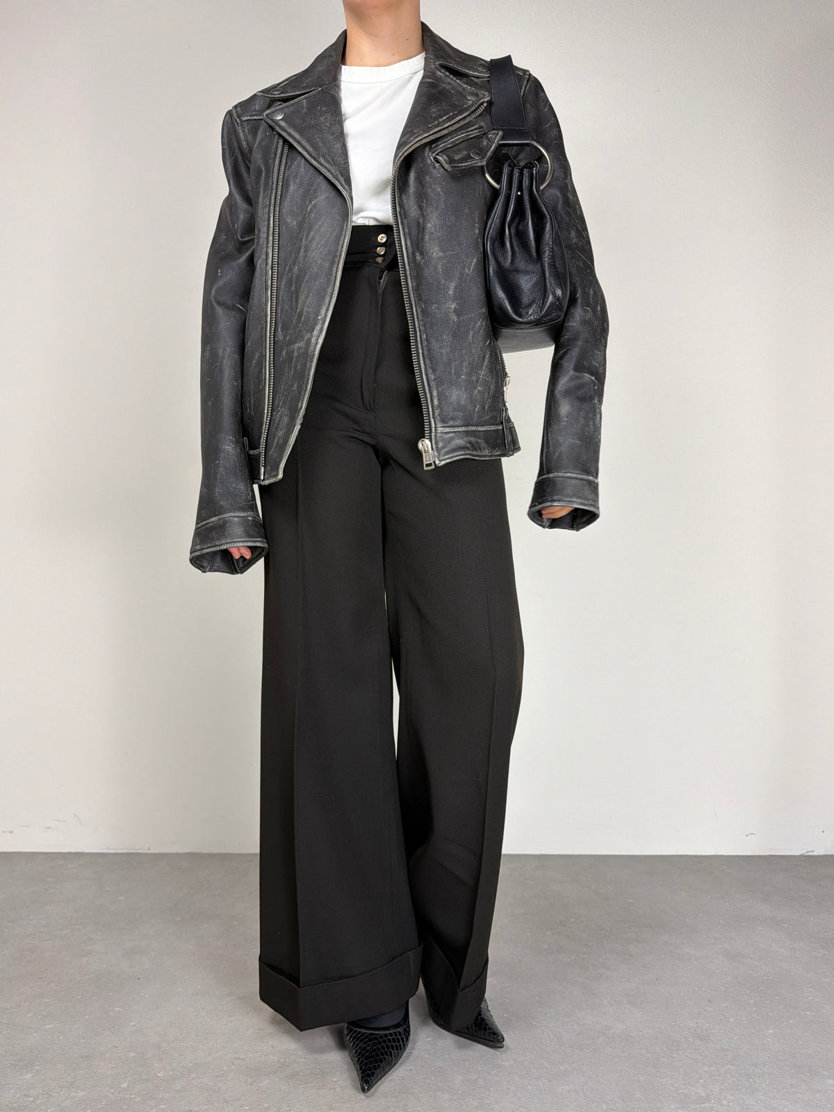 Chiodo in vera pelle effetto distressed