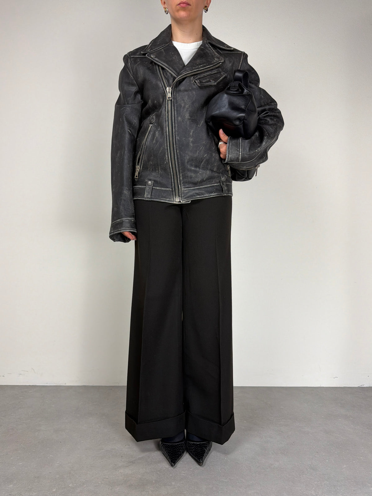 Chiodo in vera pelle effetto distressed