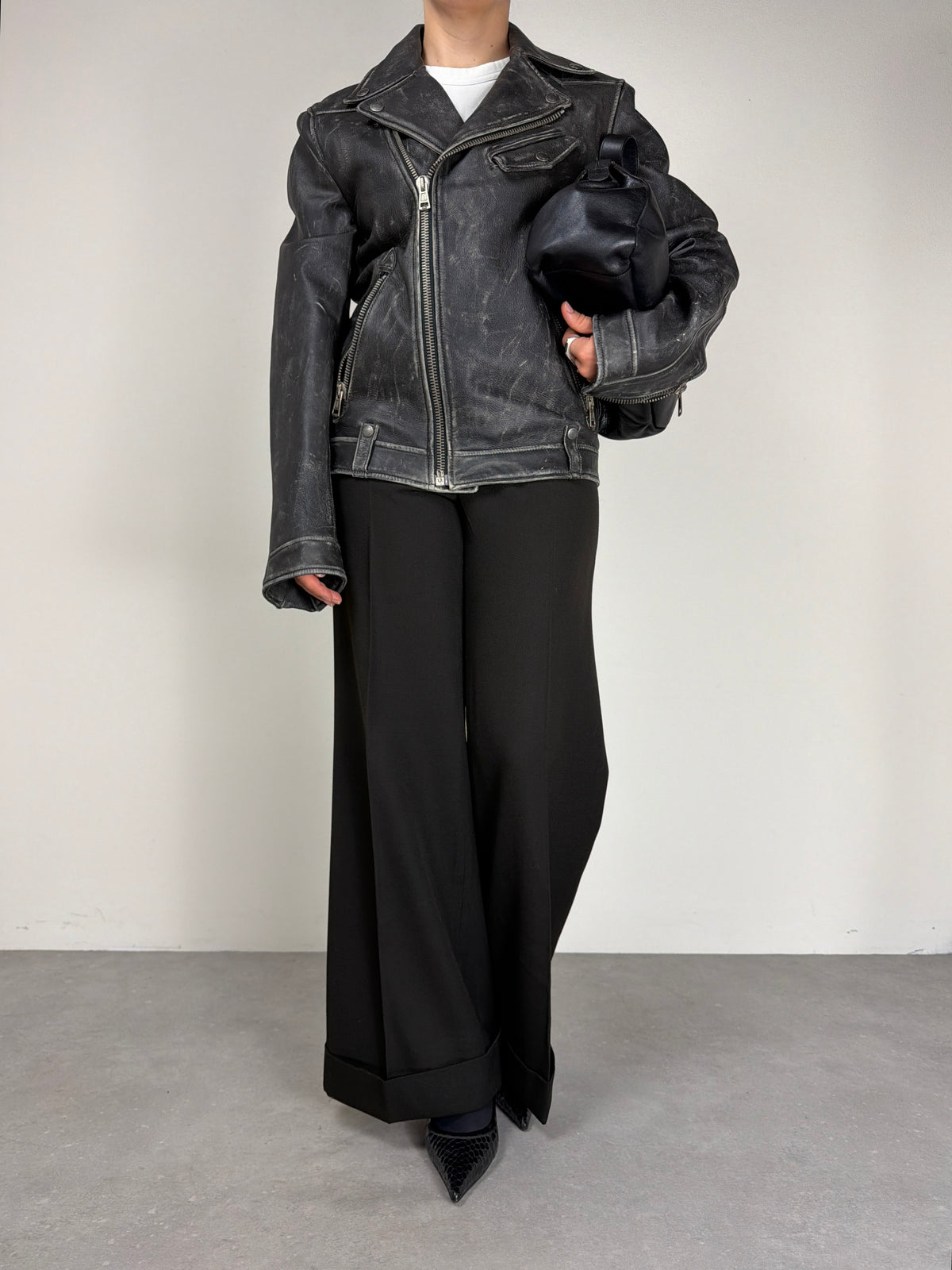 Chiodo in vera pelle effetto distressed