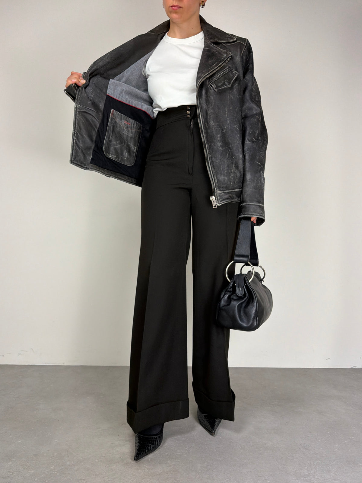 Chiodo in vera pelle effetto distressed