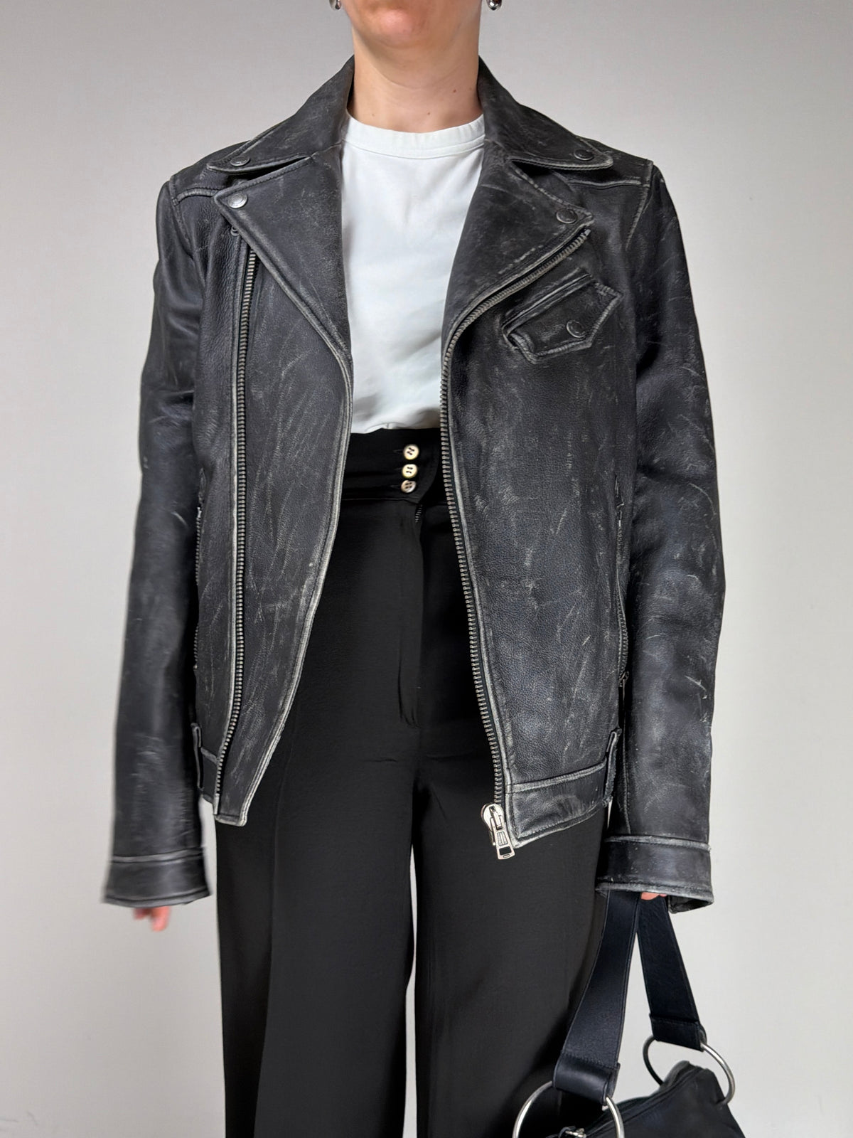 Chiodo in vera pelle effetto distressed