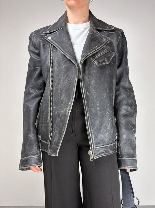 Chiodo in vera pelle effetto distressed