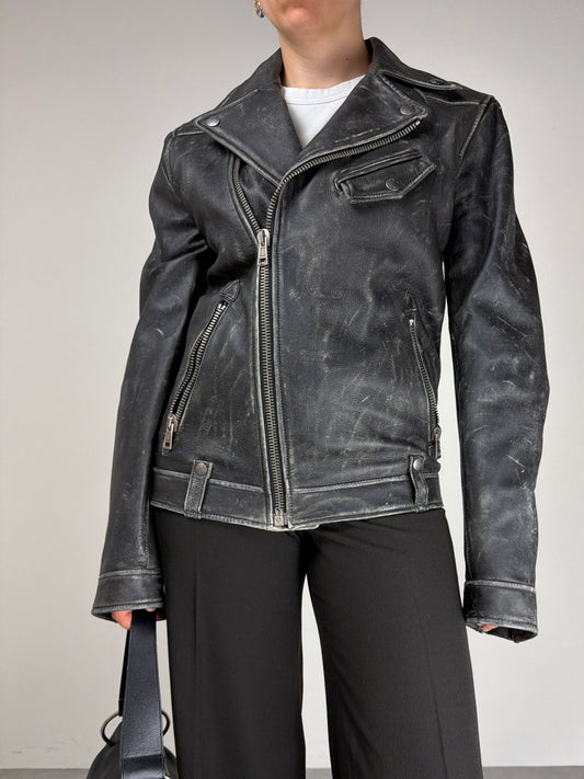 Chiodo in vera pelle effetto distressed