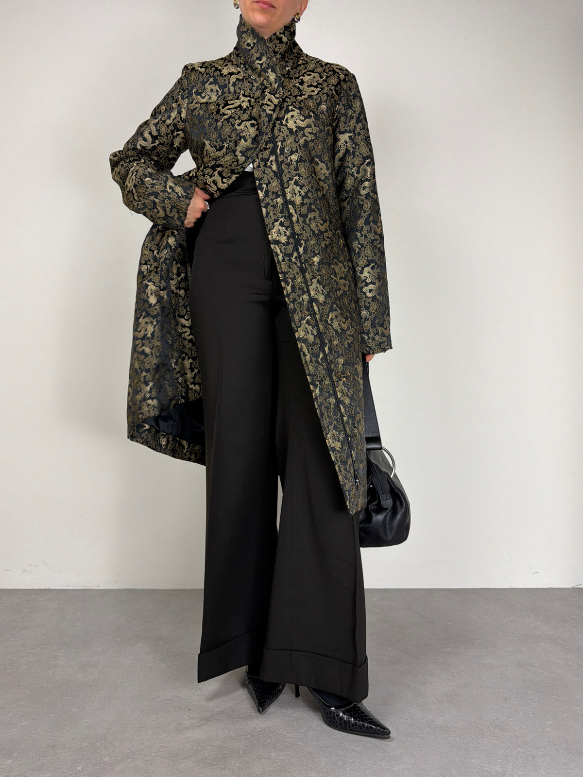 Cappotto vintage made in italy in jacquard con motivo orientale