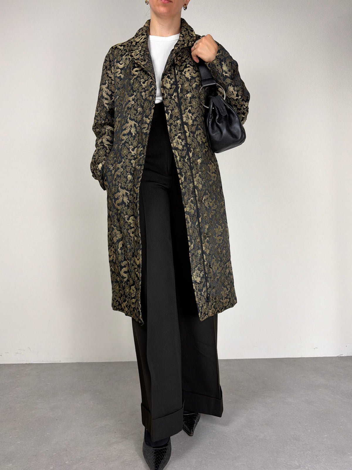 Cappotto vintage made in italy in jacquard con motivo orientale