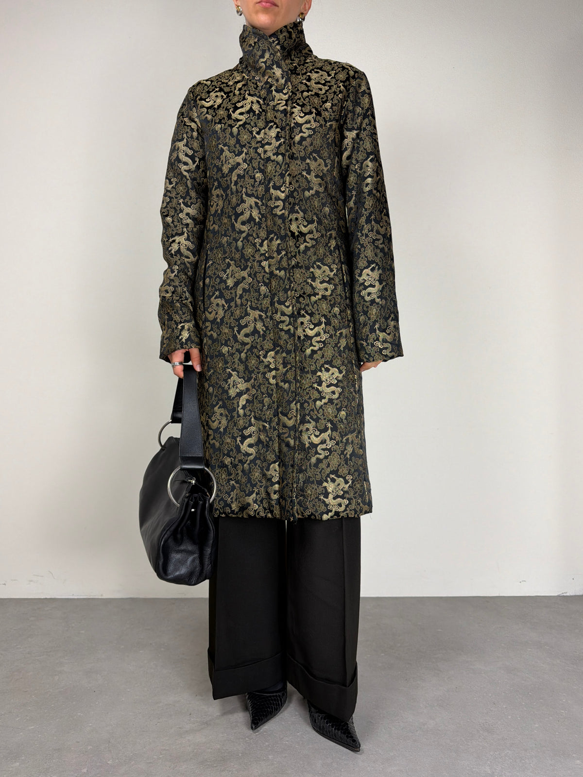 Cappotto vintage made in italy in jacquard con motivo orientale