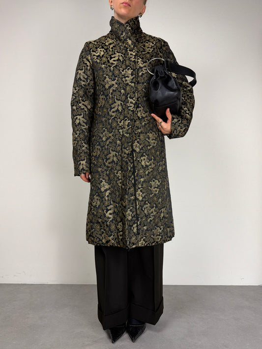 Cappotto vintage made in italy in jacquard con motivo orientale