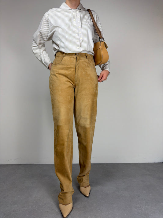 Pantalone in camoscio color cammello
