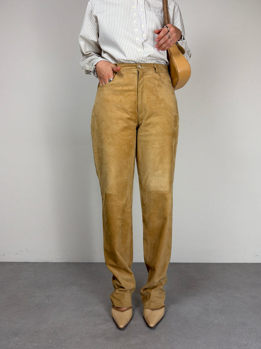 Pantalone in camoscio color cammello