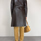 Trench vintage in vera pelle marrone