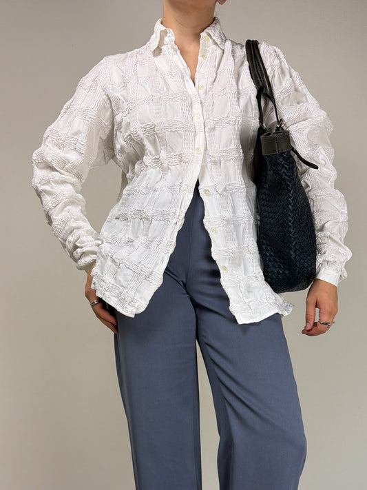 Camicia in cotone effetto nido d'ape a griglia