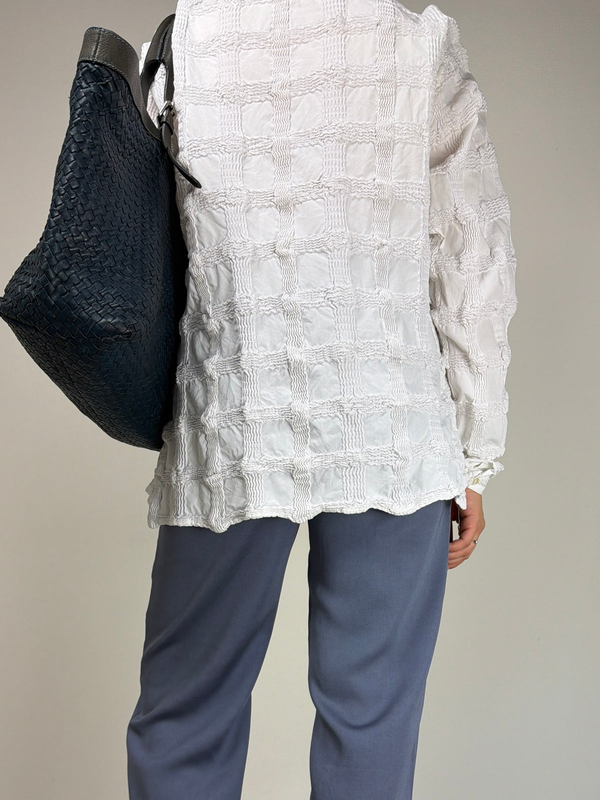 Camicia in cotone effetto nido d'ape a griglia