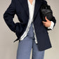 Blazer gessato in lana e seta a doppiopetto
