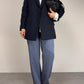 Blazer gessato in lana e seta a doppiopetto