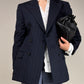 Blazer gessato in lana e seta a doppiopetto