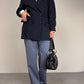 Blazer gessato in lana e seta a doppiopetto