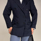 Blazer gessato in lana e seta a doppiopetto