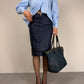 Gonna a tubino in denim spalmato