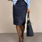 Gonna a tubino in denim spalmato