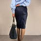 Gonna a tubino in denim spalmato
