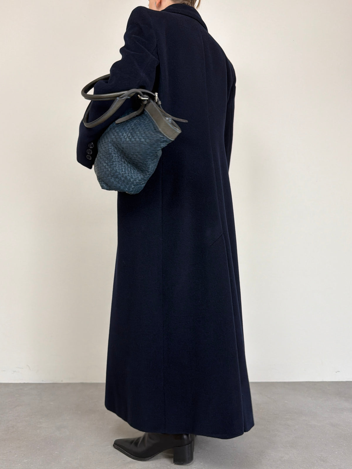 Cappotto vintage lungo in pura lana vergine blu