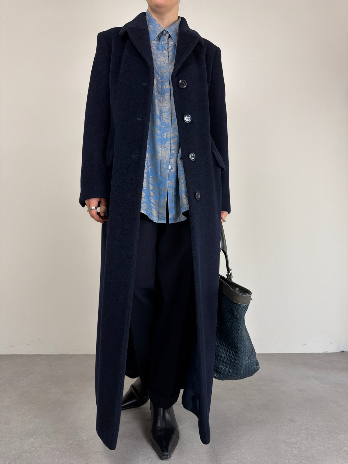 Cappotto vintage lungo in pura lana vergine blu