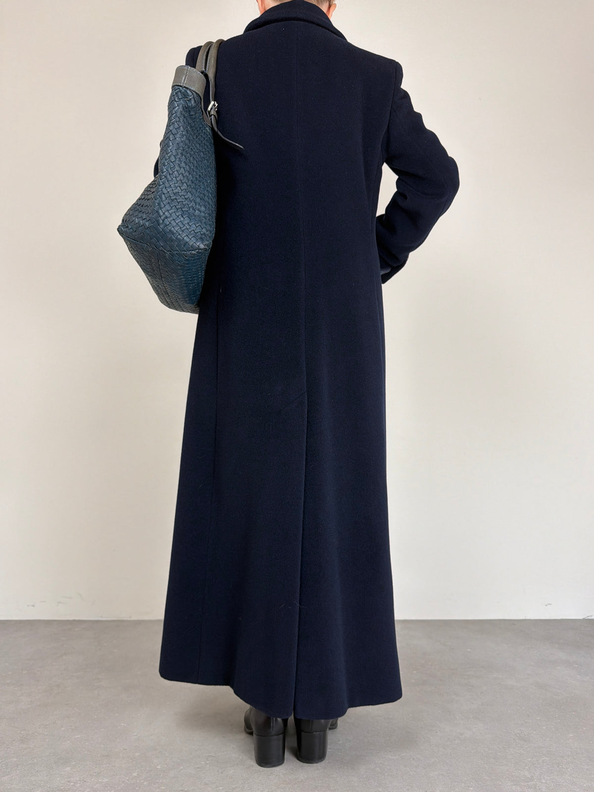 Cappotto vintage lungo in pura lana vergine blu