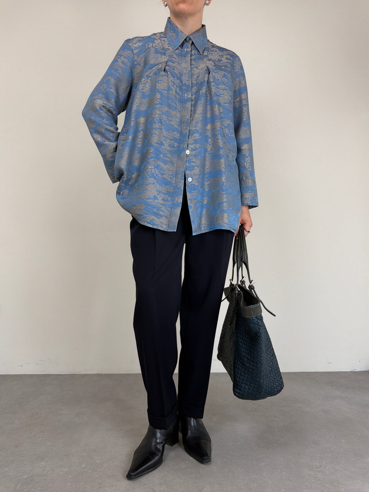 Camicia in jacquard di pura seta a fantasia orientale
