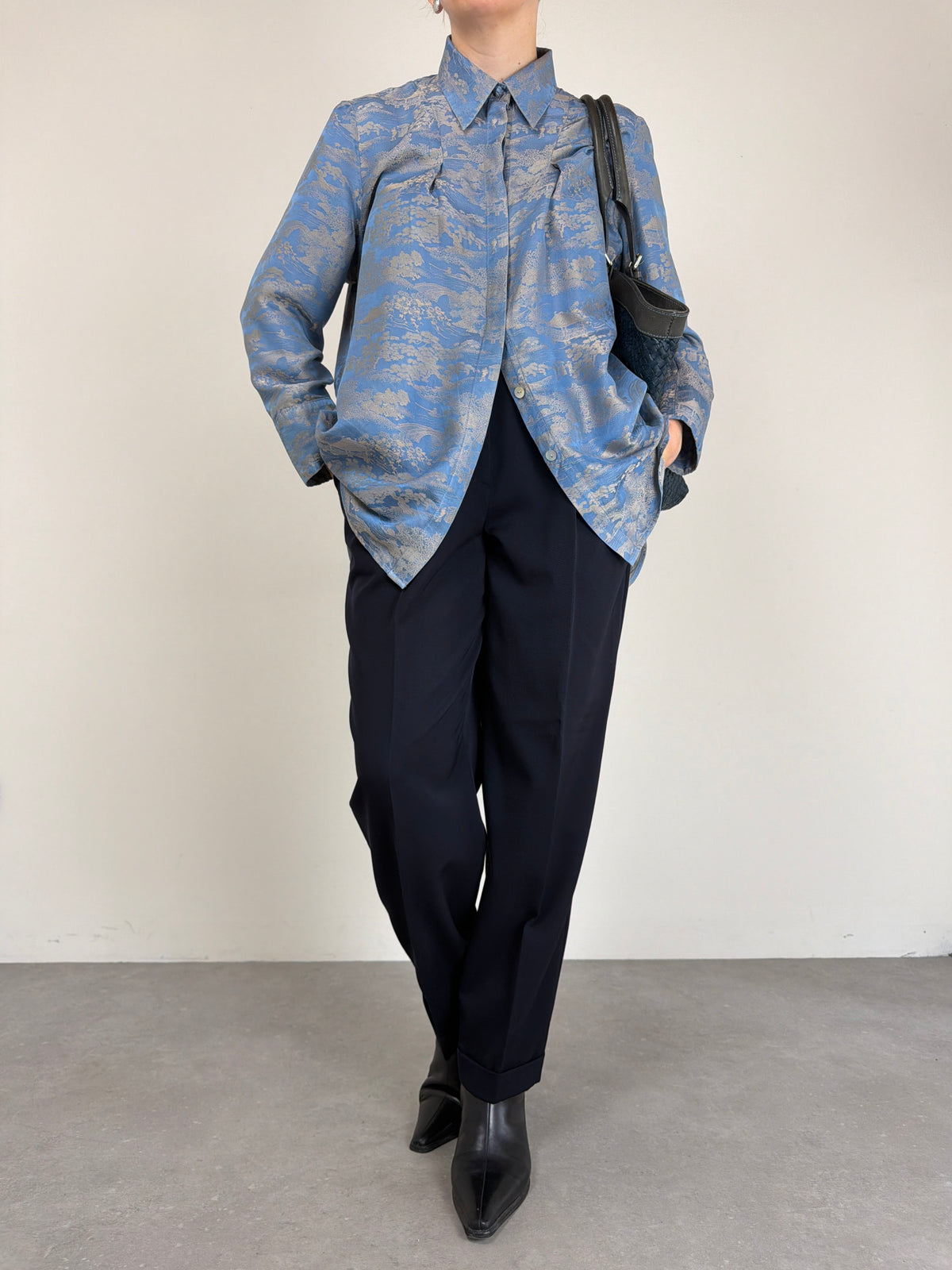 Camicia in jacquard di pura seta a fantasia orientale