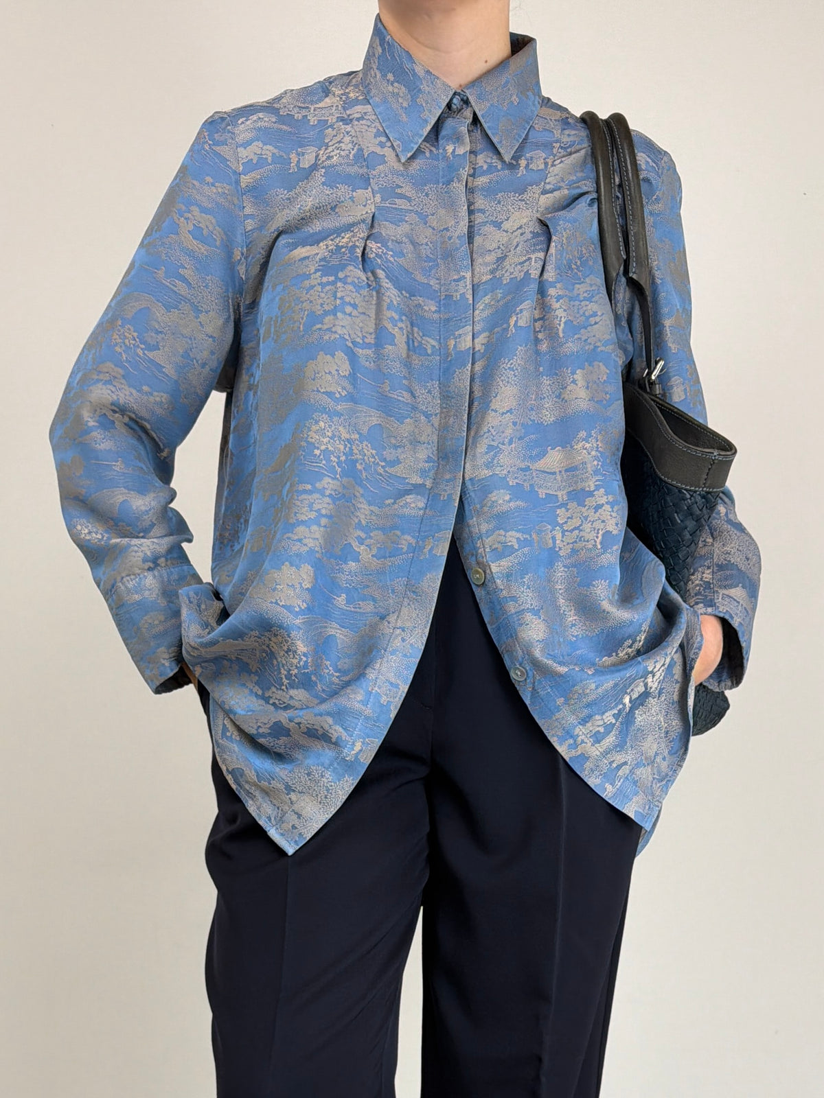 Camicia in jacquard di pura seta a fantasia orientale