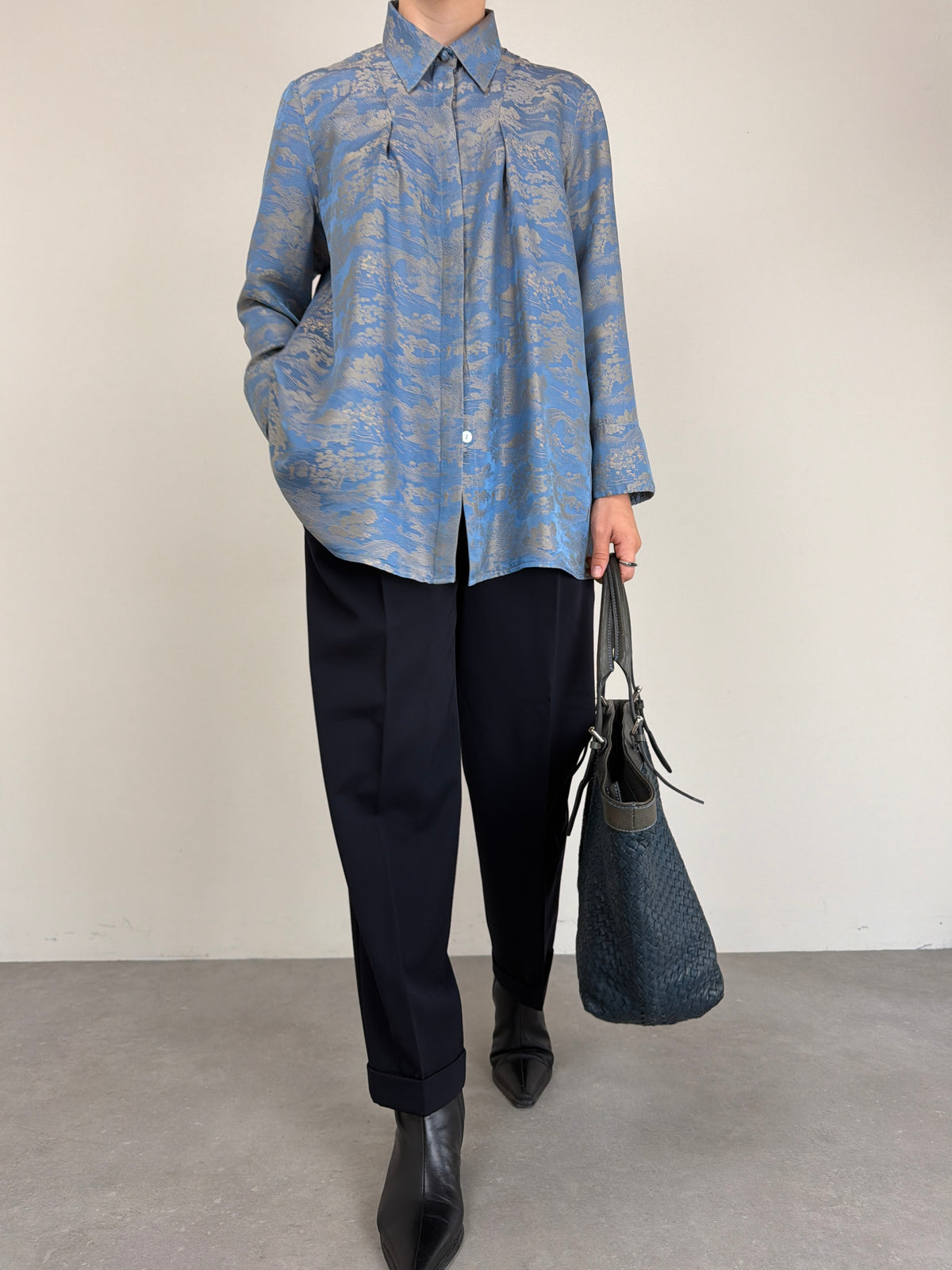 Camicia in jacquard di pura seta a fantasia orientale