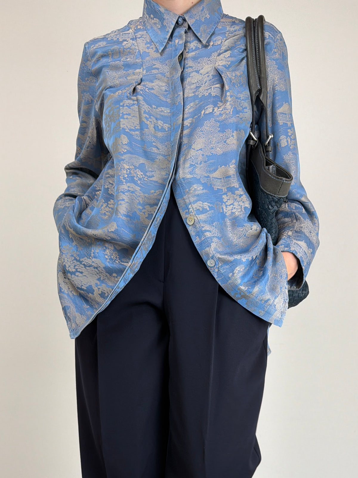 Camicia in jacquard di pura seta a fantasia orientale