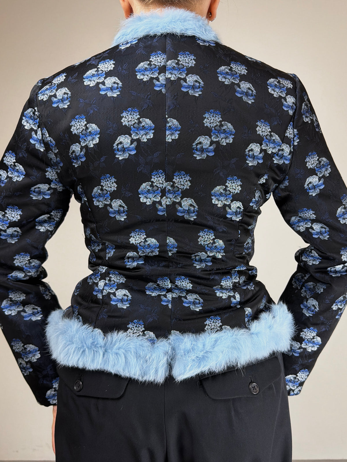 Giacca vintage in jacquard con pelliccia