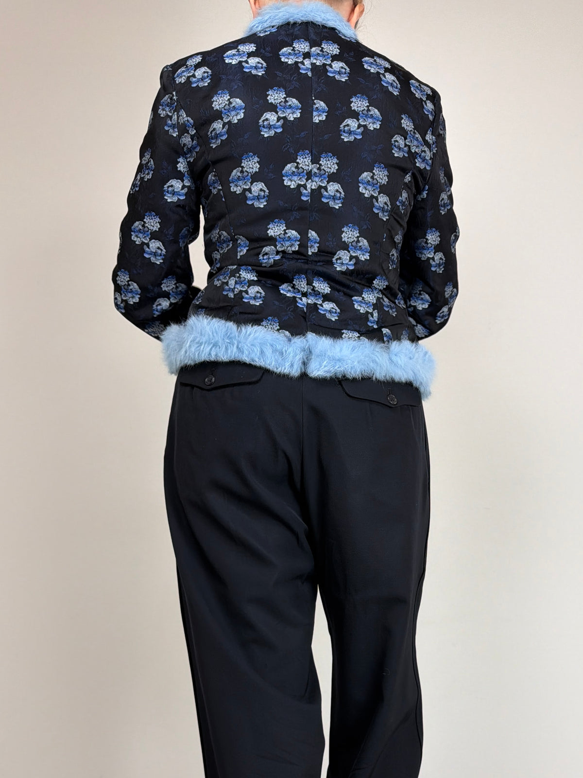 Giacca vintage in jacquard con pelliccia