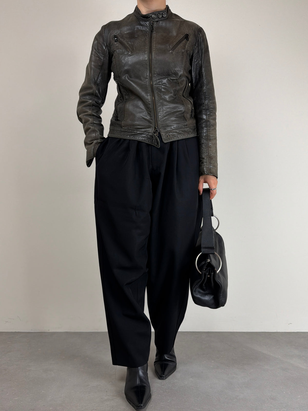 Giacca in vera pelle effetto distressed