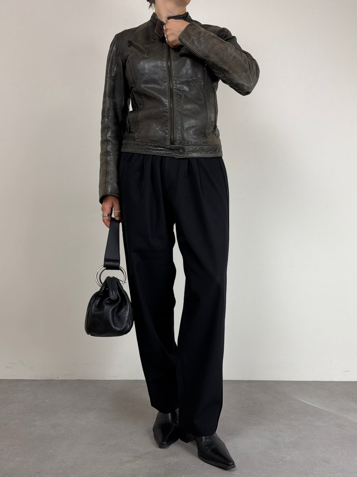 Giacca in vera pelle effetto distressed