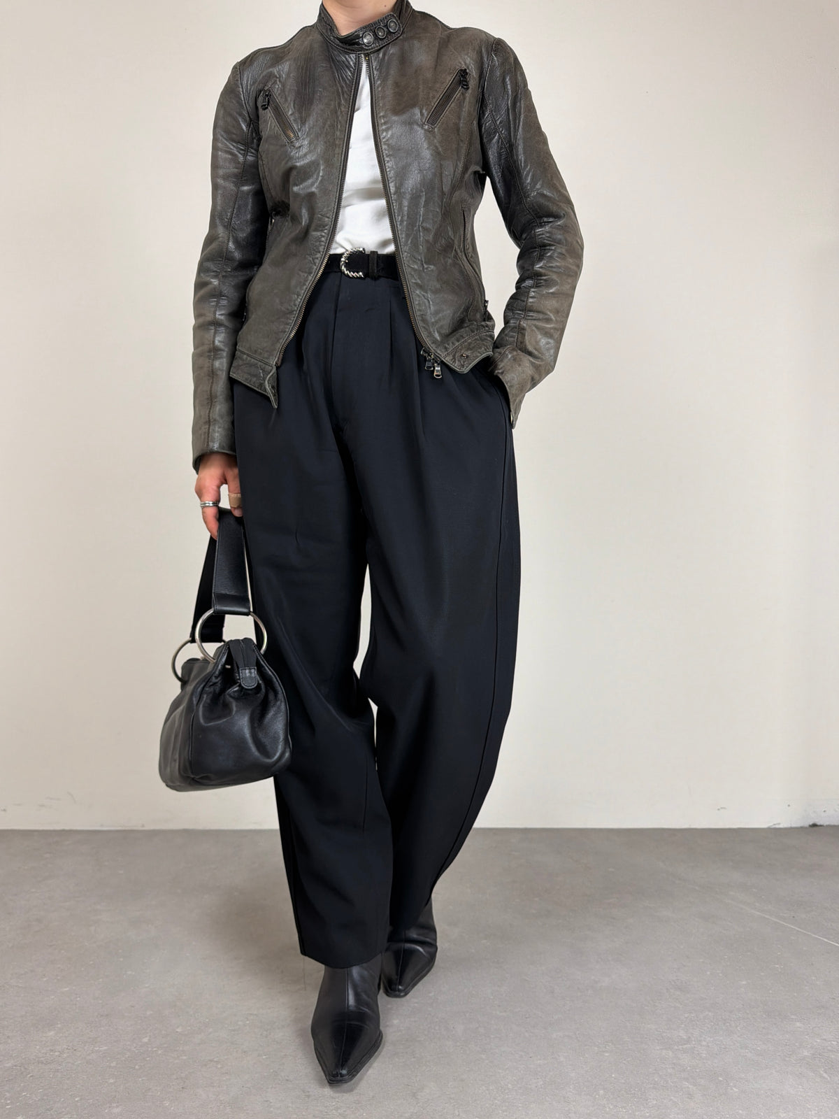 Giacca in vera pelle effetto distressed