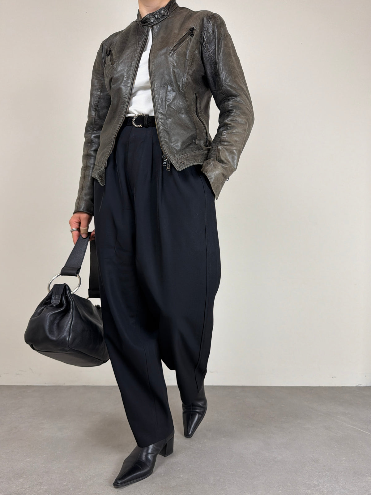 Giacca in vera pelle effetto distressed