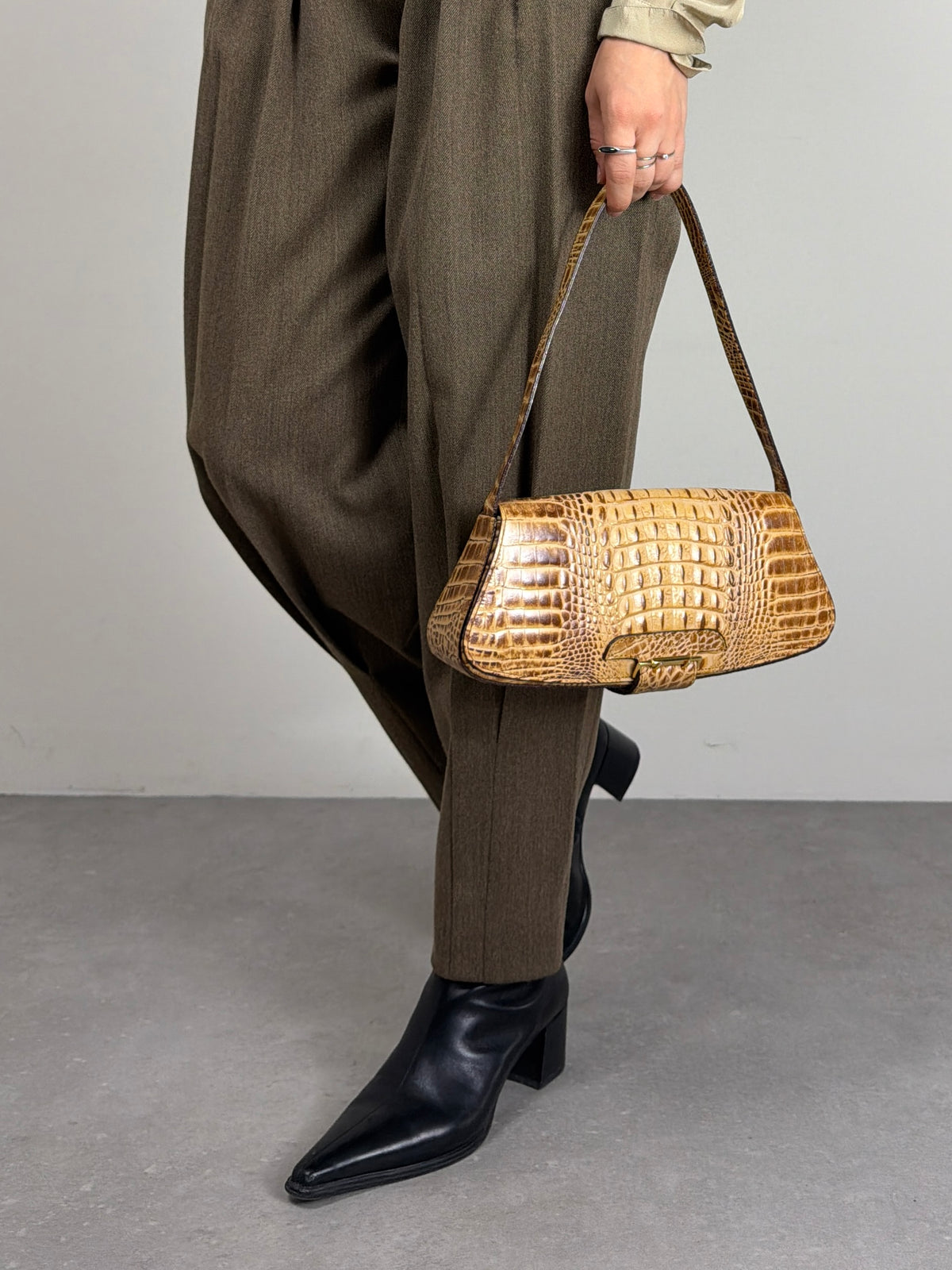Borsa vintage in vera pelle effetto coccodrillo