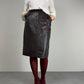 Gonna vintage midi in nappa marrone cioccolato