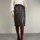 Gonna vintage midi in nappa marrone cioccolato