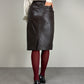 Gonna vintage midi in nappa marrone cioccolato