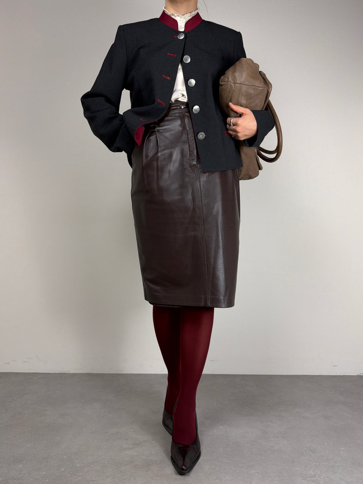 Gonna vintage midi in nappa marrone cioccolato