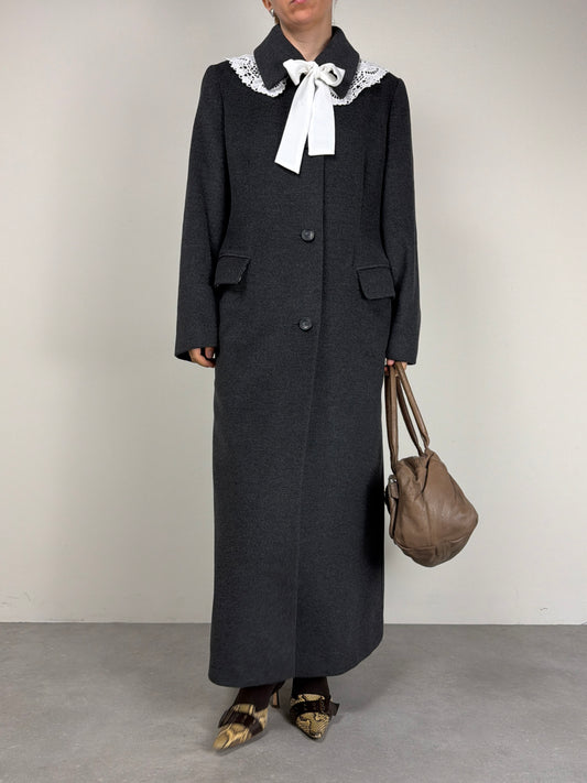 Cappotto lungo vintage in pura lana color grigio