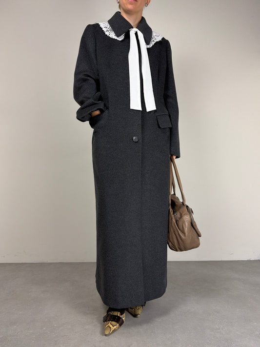 Cappotto lungo vintage in pura lana color grigio