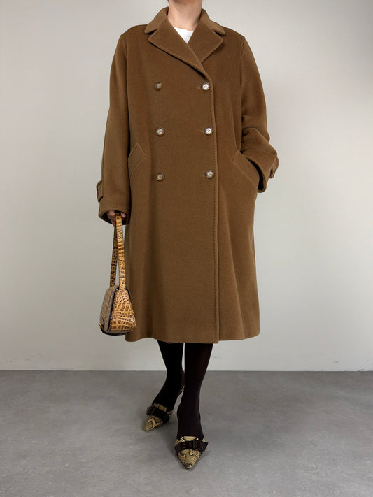 Cappotto vintage in beaver di lana a doppiopetto con cintura