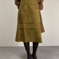 Gonna vintage midi in camoscio verde oliva