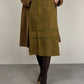Gonna vintage midi in camoscio verde oliva