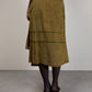 Gonna vintage midi in camoscio verde oliva